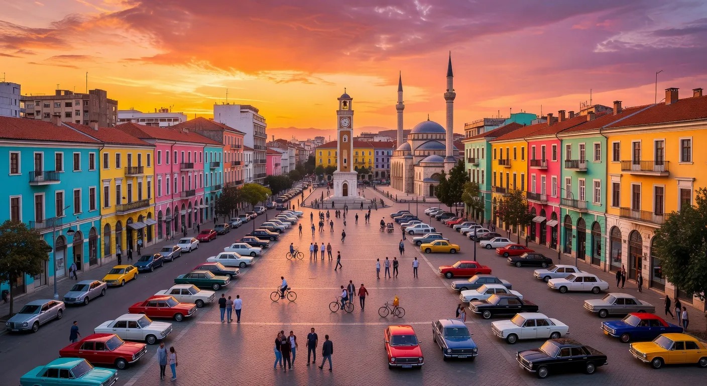 Vue colorée du centre de Tirana