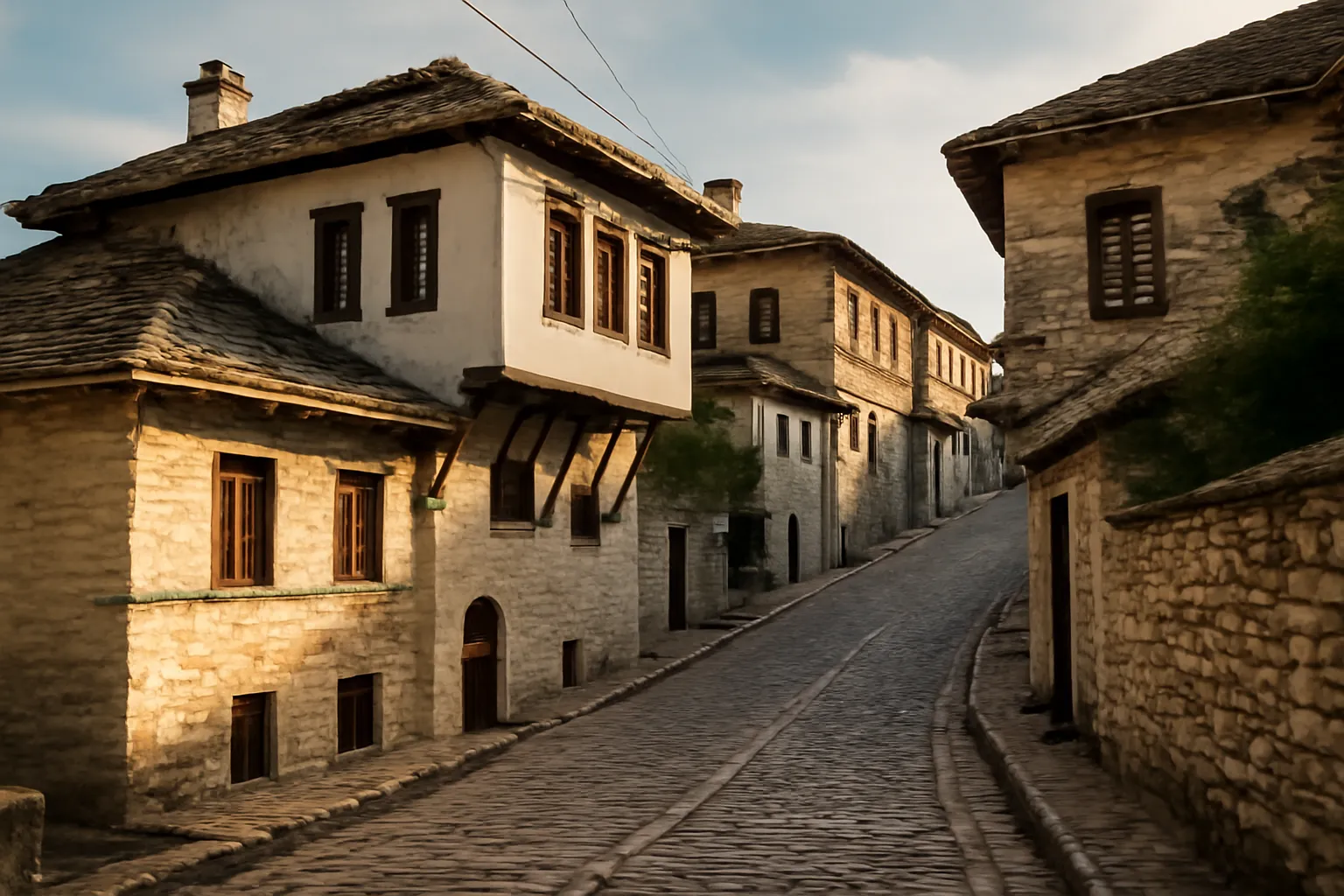 Maisons en pierre traditionnelles de Gjirokaster, architecture ottomane albanaise